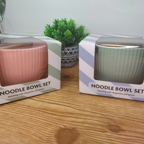 Noodle Bowl Set Of 2 Pink And Green - Picture 2 of 5